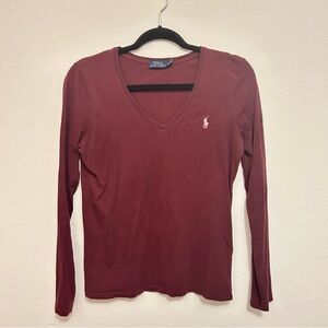 Ralph Lauren Women's Burgundy V-Neck Blouse